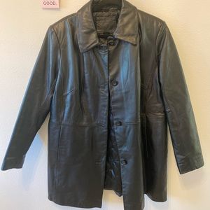 kathy ireland black leather vintage coat